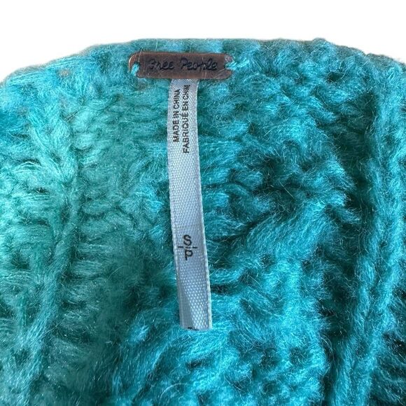 Free People Green Fluff Pullover Sweater Small Oversized Knit Boho Festival - Picture 5 of 9